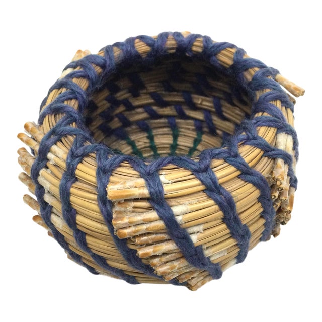 Vintage Folk Art Basket Design Trinket Holder For Sale