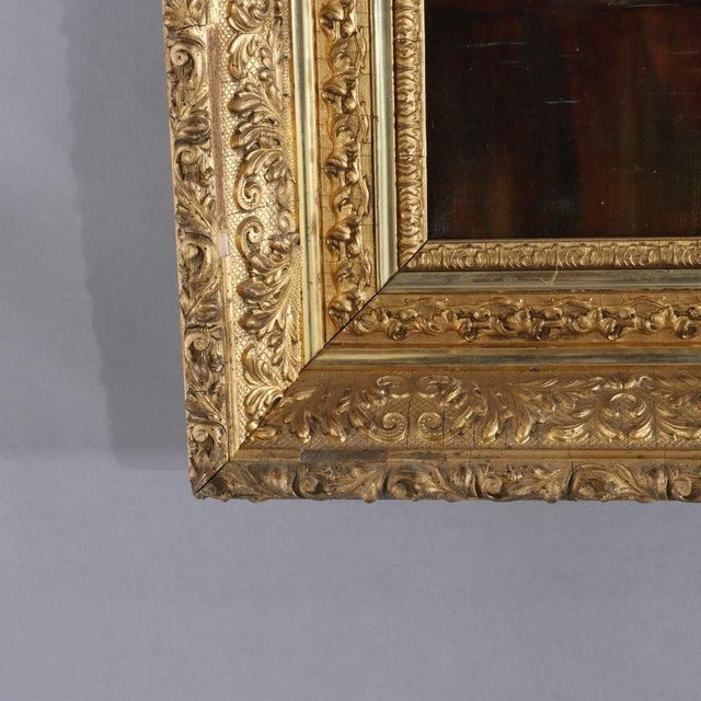 Gold Antique Hudson River School Oil on Canvas Painting of a River Scene C1900 For Sale - Image 8 of 12