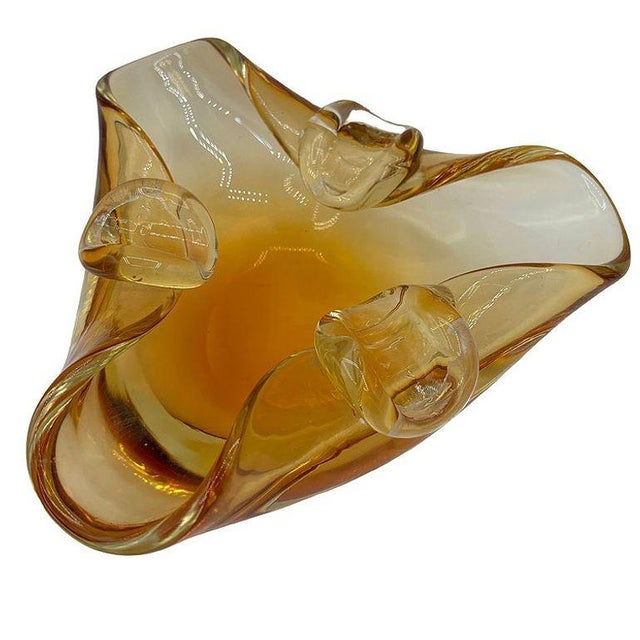 Mid-Century Modern Mid-Century Amber Honey Glass Ashtray Attributed to Murano Archimede Saguso For Sale - Image 3 of 8