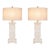 1970s Coastal Breeze Limewashed Column Table Lamps — 16” Linen Drum Shades, Brass Finials - a Pair For Sale
