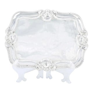 Antique English Silver Plated Footed Oval Shape Serving Tray For Sale