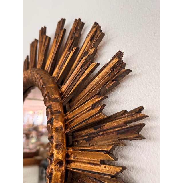 Wood Mid-Century Baroque Italian Sunburst Giltwood Wall Mirror, 1940s For Sale - Image 7 of 18