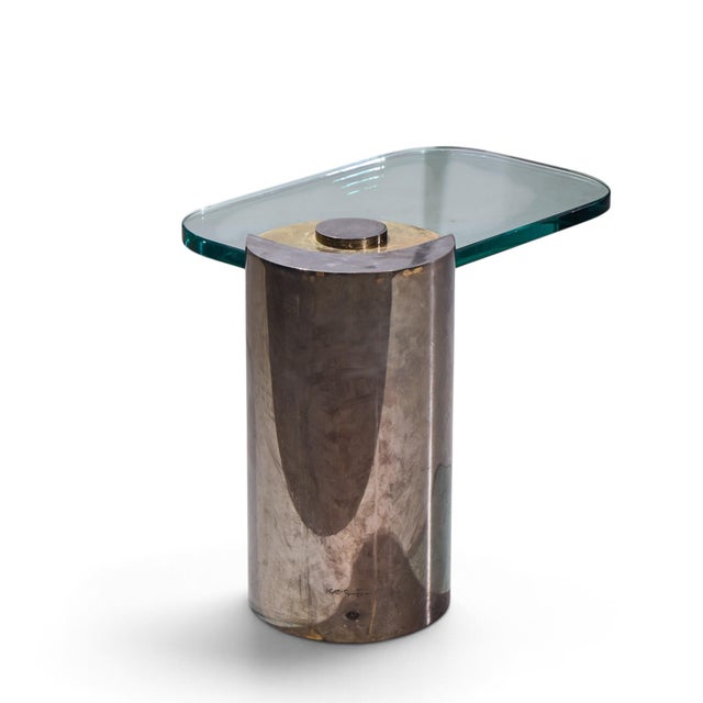 Karl Springer Mid Century Sculpture Leg Gunmetal and Glass Side Table For Sale In Chicago - Image 6 of 8