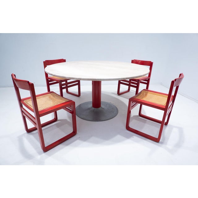 Mid-Century Modern dining table, Travertine and Metal, Italy, 1960s- 2 available.