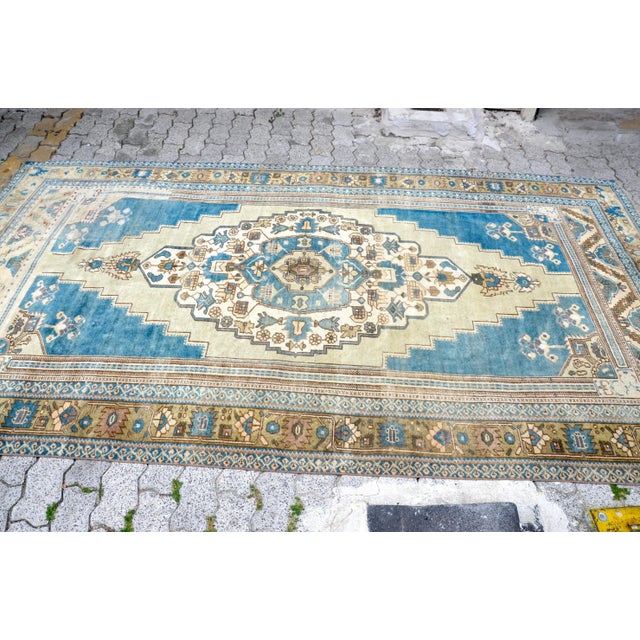 Vintage Soft Blue Turkish Rug For Sale - Image 9 of 11