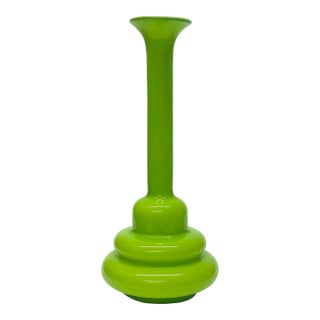Tall Contemporary Bright Green Cased Glass Vase For Sale