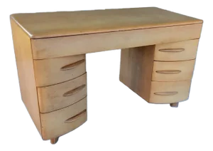 1950s Heywood Wakefield Desk Hardrock Maple Mid Century Modern Stamped 6 Drawers