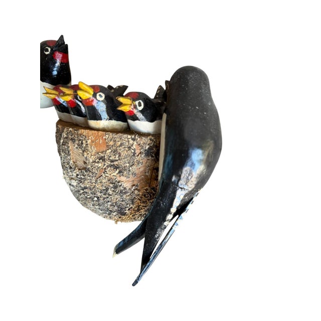 1950s Wood Carved Swallows With Nest and Babies For Sale - Image 5 of 5