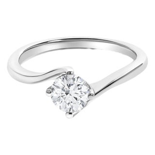 14K White Gold 4/5 Cttw Round Lab Grown Diamond Bypass Solitaire Engagement Ring (F-G Color, VS1-VS2 Clarity) - Ring - Size 7 For Sale