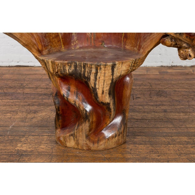 Brown Vintage Chinese Hand Crafted Camphor Wood Root Chair with Light Varnish For Sale - Image 8 of 12
