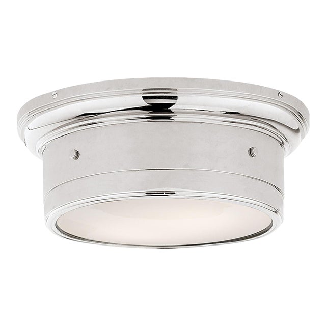 Visual Comfort Signature Siena Small Flush Mount in Polished Nickel with White Glass For Sale