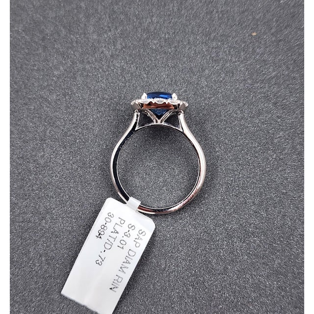 3.74 Ct Cushion-Cut Natural Ceylon No Heat Sapphire & Diamond Ring Size 6.5 For Sale - Image 4 of 8