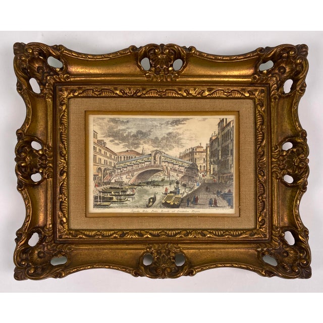 Wood Set of 4 Antique Italian Hand-Colored Venetian Engraving Prints in Giltwood Frames For Sale - Image 7 of 10