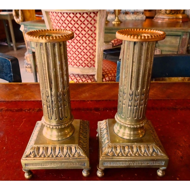 19th Century Bronze Fluted Candle Holders a Pair Chairish