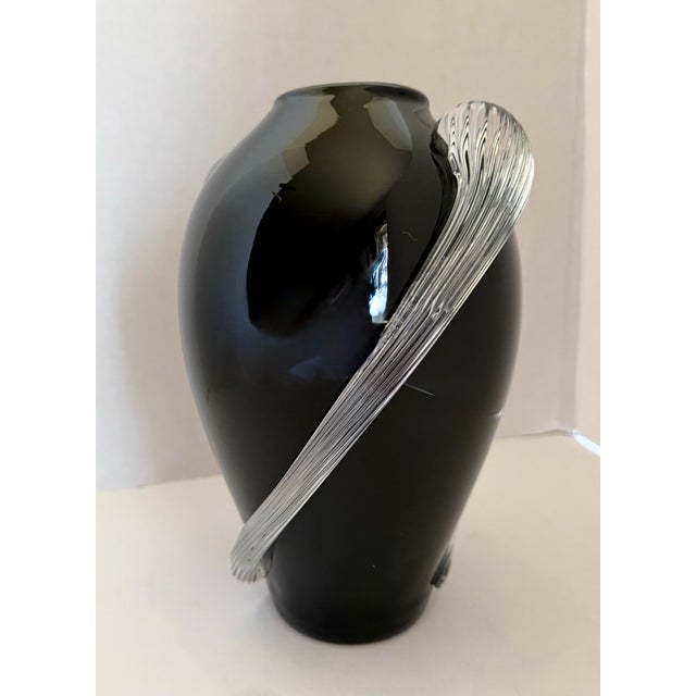 Handblown Art Deco Black and Transparent Art Glass Vase by Two's Company For Sale - Image 9 of 10
