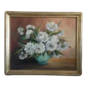 1960 Floral Arrangement Still Life Oil Painting on Canvas, Framed