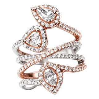 Late 20th Century 18K White & Pink Gold Designer Diamond Pave Wide Band Ring, Size 6.5 For Sale