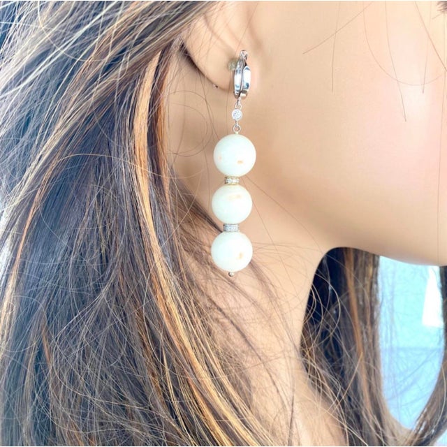 White Coral 0.50 Inch Wide Diamond Rondels 0.45 Carat Gold 2.75 Inch Earrings, Pair For Sale In New York - Image 6 of 6