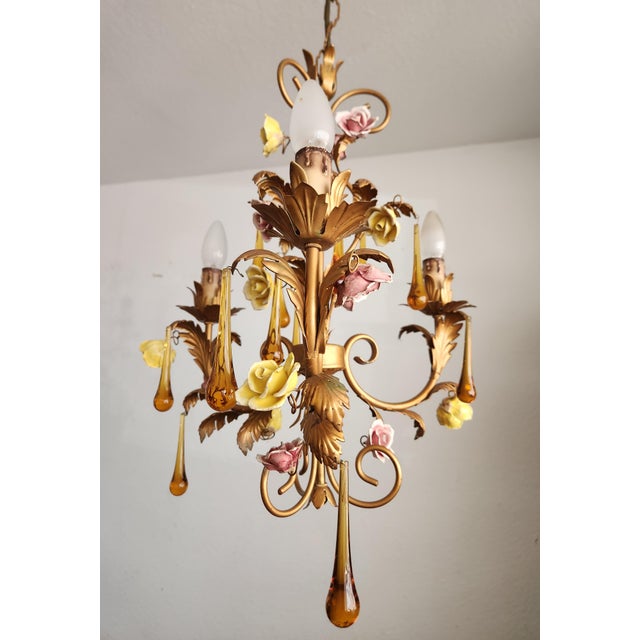 Vintage Venetian Three-Light Chandelier with Murano Glass Drops, 1960s For Sale - Image 18 of 18