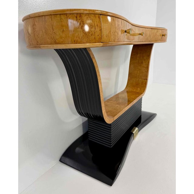Italian Art Deco Console in Birch Burl and Black Lacquer by Osvaldo Borsani, 1940s For Sale - Image 6 of 13