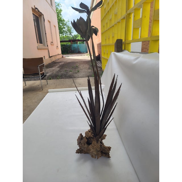 Tall Vintage Copper Agave Sculpture on Driftwood For Sale - Image 10 of 12