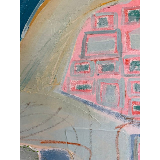 Large Contemporary Abstract Acrylic Painting – Pink, Teal & Circular Motif For Sale - Image 11 of 11