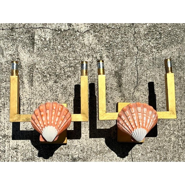 Vintage Shell and Metal Wall Sconces - a Pair For Sale - Image 9 of 12