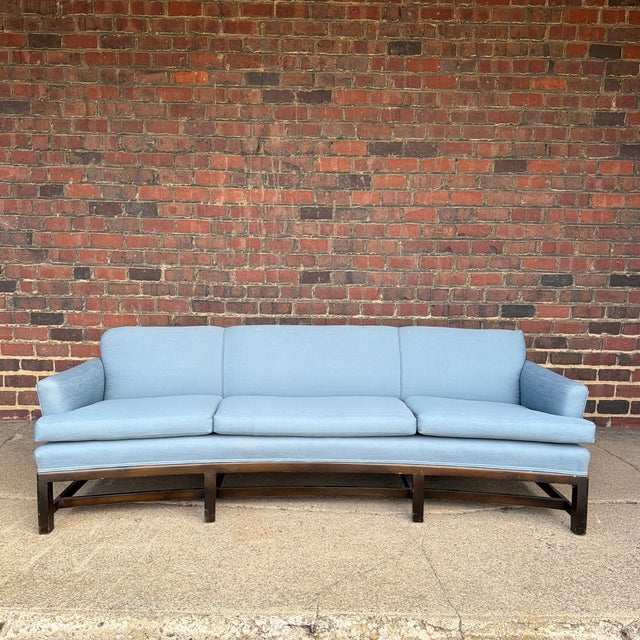 Blue Curved Sofa Highest Quality Mid-Century Modern Sofa Dunbar Probber Attribution For Sale - Image 8 of 12