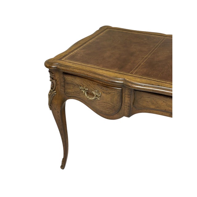 French Vintage Auffray & Co French Walnut Partners Desk With Tooled Leather Top For Sale - Image 3 of 18