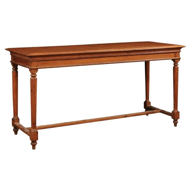 French Louis XVI Style 20th Century High Bar Pine Table With Cylindrical Legs For Sale - Image 13 of 13