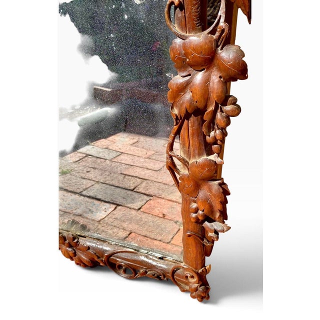 Black Forest Hand Carved Walnut Mirror Vines Leaves Berrys For Sale - Image 10 of 17
