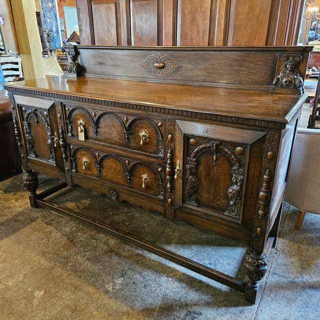 Wood Late 19th Century English Oak Renaissance Revival Carved Sideboard For Sale - Image 7 of 11