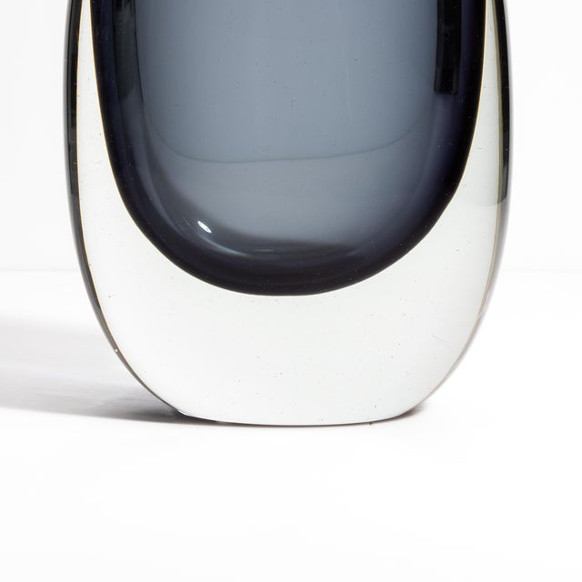 Gray Hand Blown Murano Sommerso Vase in Grey/Clear For Sale - Image 8 of 8