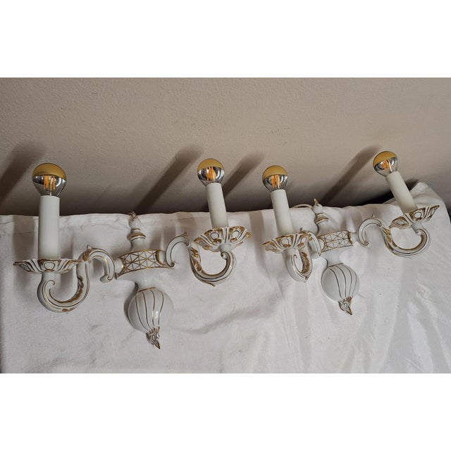 Vintage Wall Lamps in White Glazed Porcelain with Gold Decoration, 1970s, Set of 2 For Sale - Image 6 of 7