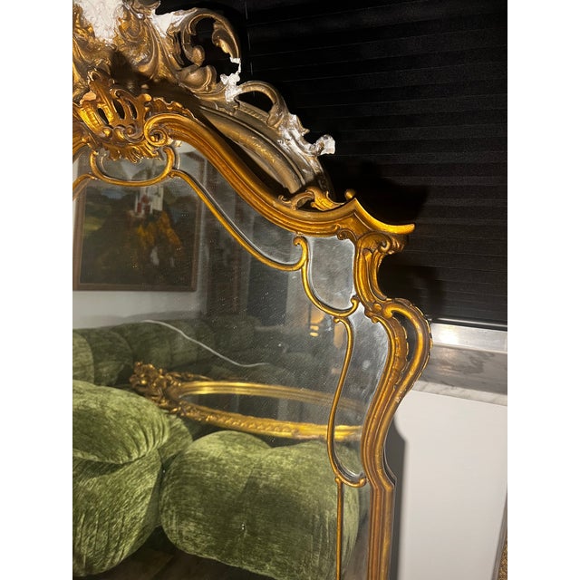 Wood French Antique Louis XV Giltwood Mantle Mirror For Sale - Image 7 of 12