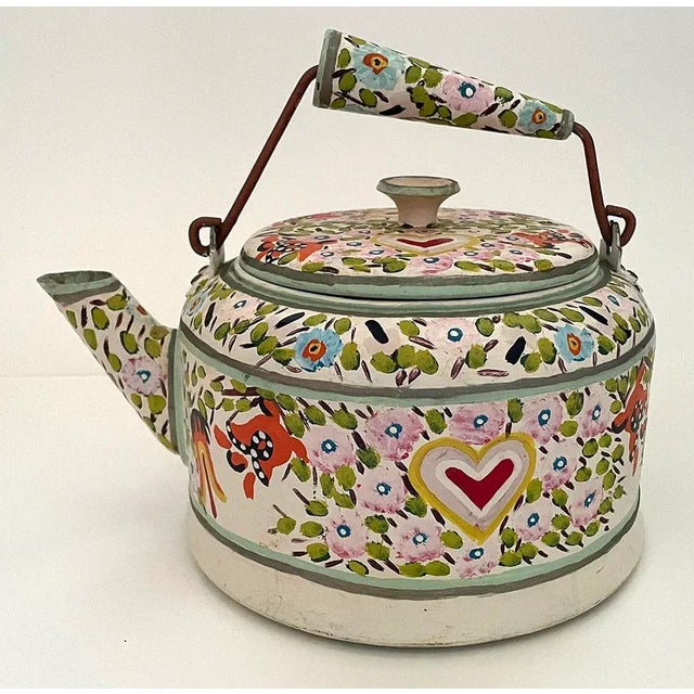 American 1930s Depression Era Hand Painted Decorative Tea Pot For Sale - Image 3 of 10