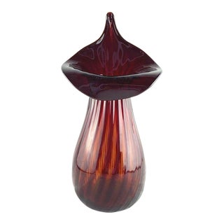 Walter Blenko Jack in the Pulpit Glass Amberina Ribbed Signed Vase For Sale