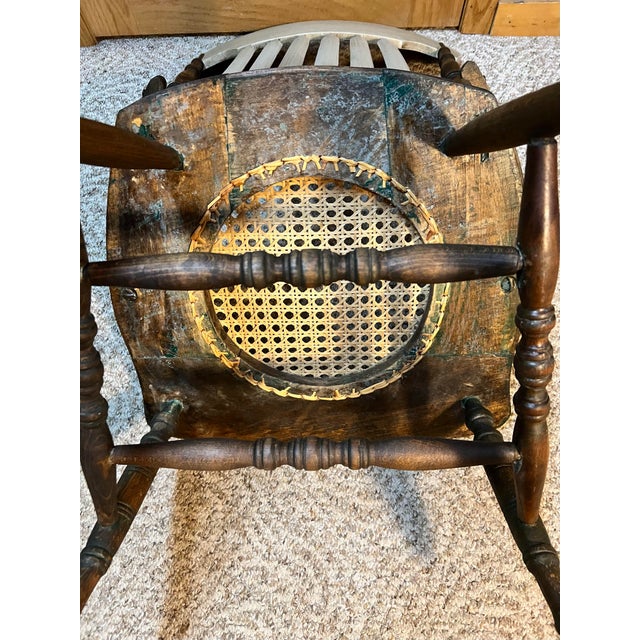 Early 20th Century Antique Victorian Carved Crest Rocking Chair With Cane Seat – Late 19th / Early 20th Century For Sale - Image 5 of 6