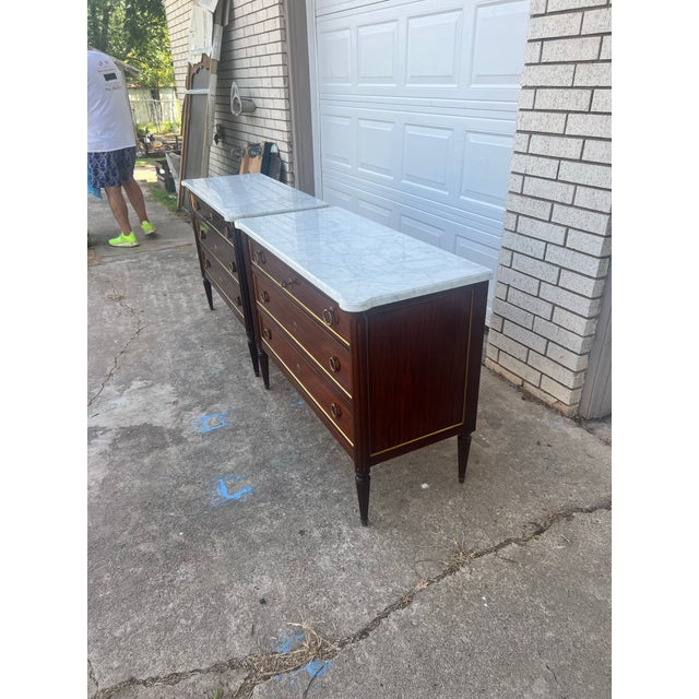 French 19th Century Louis XVI Pair of Mahogany Carrara Marble Top Commode For Sale - Image 12 of 12