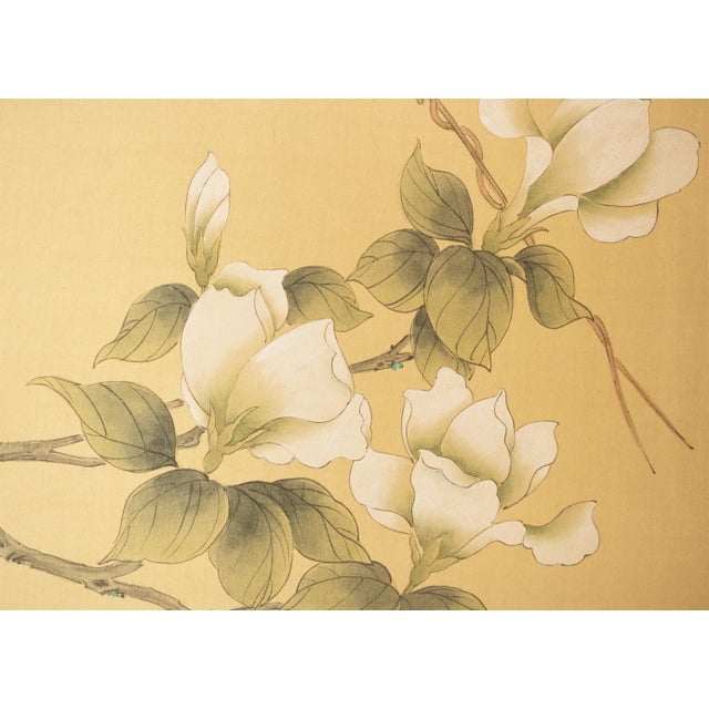 1980s C. 1980s Maitland Smith, Painted Folding Screen "Magnolia and Sparrows" For Sale - Image 5 of 18