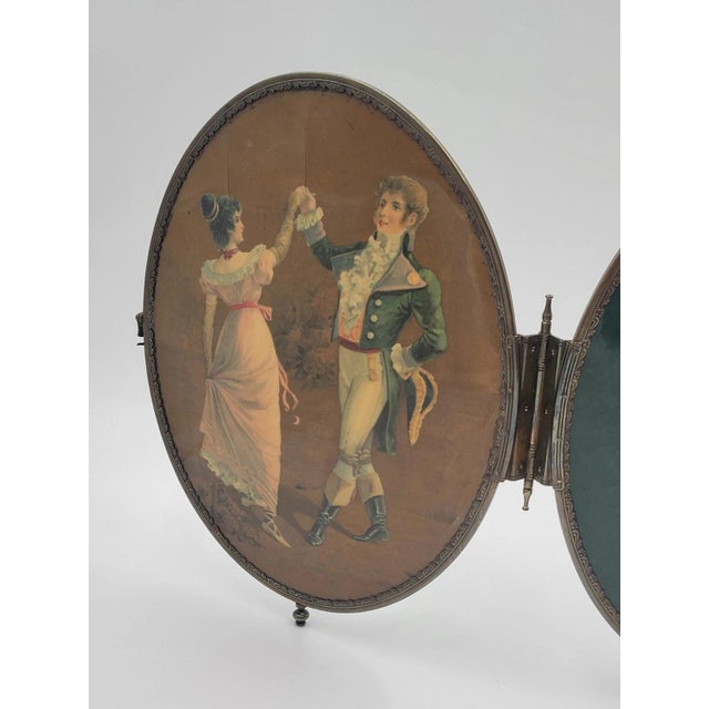 Gold Rare 1800's Victorian Bronze Frame Dancing Couple Triple Hanging Shaving Vanity. For Sale - Image 8 of 12