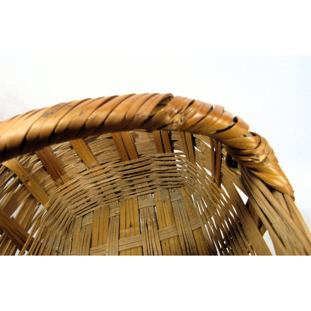 Mid 20th Century Vintage Rustic Woven Gathering Basket 13" Long For Sale - Image 5 of 10