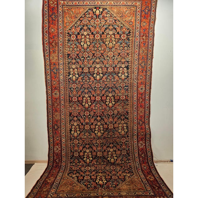 Textile Antique Persian Malayer Gallery Rug, Hand-Knotted Wool, Geometric Pattern, 6x12, Navy & Red For Sale - Image 7 of 14