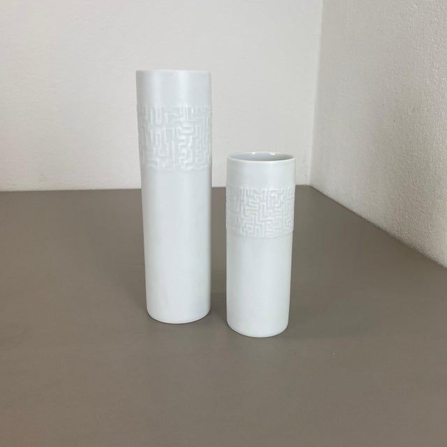 Op Art porcelain vase set of 2 Producer: Rosenthal, Germany Designer: Cuno Fischer Decade: 1980s Set of two graphic,...