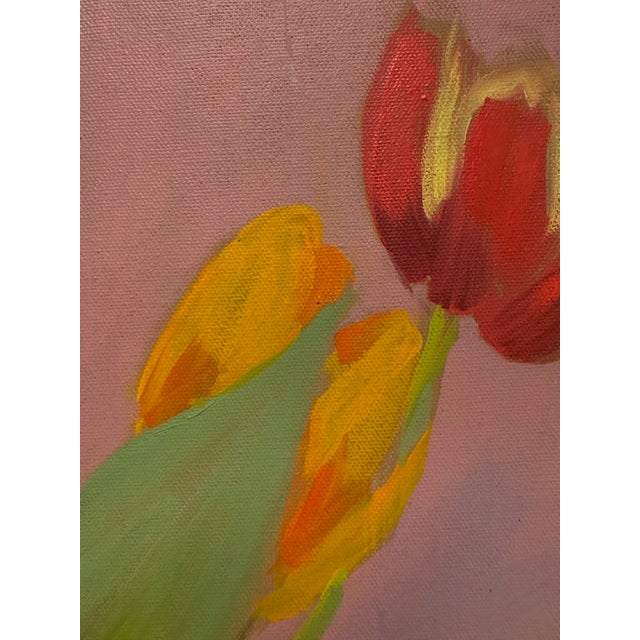 Early 21st Century Original Tulips in Blue Vase Still Life Painting For Sale - Image 5 of 12