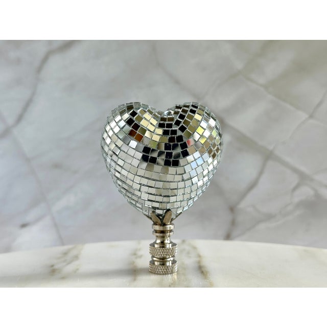 Mirrored Heart Lamp Finial on Chrome Hardware For Sale - Image 4 of 6