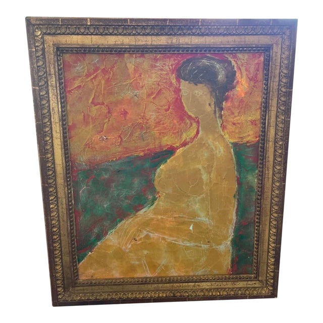 Vintage Sacha Tébo Signed Encaustic Nude Portrait Painting, 1968, Haitian Modernist For Sale