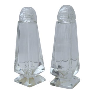 Vintage Czech Crystal Salt & Pepper Shaker Diamond Shape Original Labels For Sale