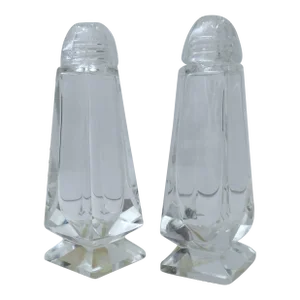 Vintage Czech Crystal Salt & Pepper Shaker Diamond Shape Original Labels