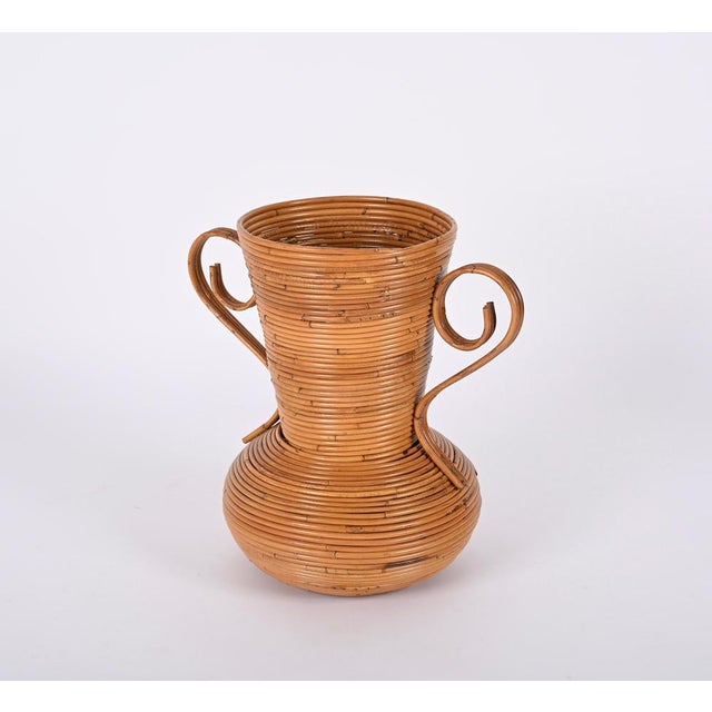 1970s Bamboo and Rattan Vase by Vivai del Sud, Italy, 1970s For Sale - Image 5 of 17
